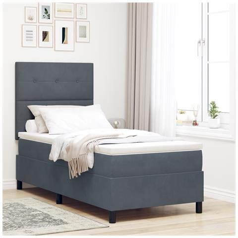 Letto Box Spring con Materasso Grigio Scuro Singolo in Velluto - Foto 2