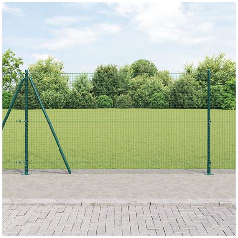 Recinzione in Rete Saldato con 13 Pali Flangiati Verde 1.2x25 m Acciaio - Foto 2