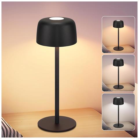 Lampada Da Tavolo A Led Senza Fili, Dimmerabile, Con 3 Temperature, Nera - Foto 2