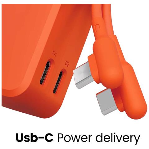 Powerbank Thumboost Da 5000 Mah Con 2 Porte Usb-c Da 20 W E Cavo Usb-c, Arancione - Foto 2