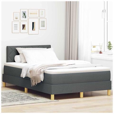 Letto a molle con materasso Grigio scuro 120 x 190 cm Tessuto - Foto 2