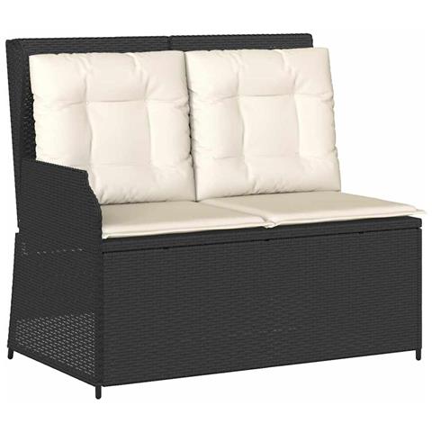 Panca Reclinabile da Giardino con Cuscini Nera in Polyrattan - Foto 1