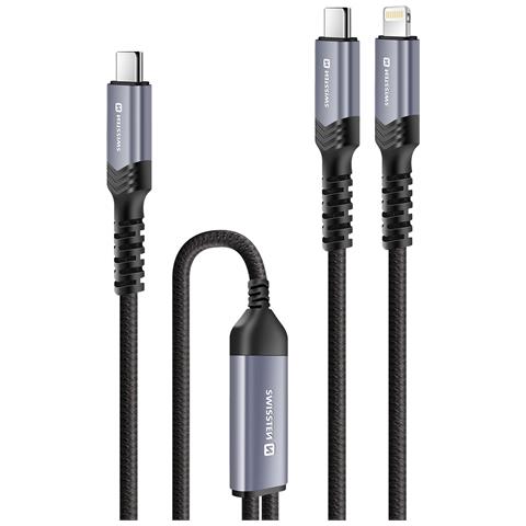 Cavo 5a Synchro E Ricarica 2-in-1 Usb-c A Usb-c E Lightning 100w 1,5m, Nero - Foto 1
