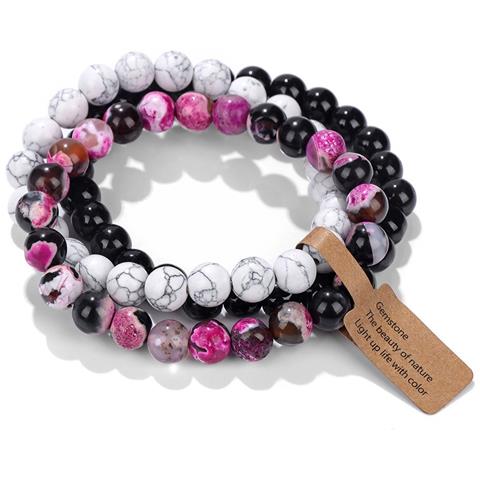 Set Di Braccialetti Con Pietre Vulcaniche - 3 Pezzi, Braccialetto Elastico In Agata Occhio Di Gatto Multicolore - Foto 1