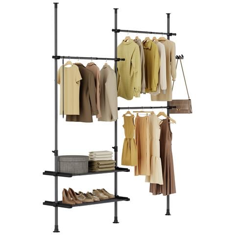 Armadio Aperto Telescopico Stand Con Ripiani E Appendiabiti Nero - Foto 1