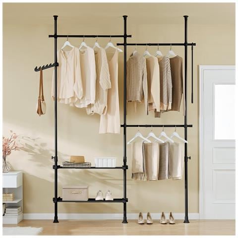 Armadio Aperto Telescopico Stand Con Ripiani E Appendiabiti Nero - Foto 7