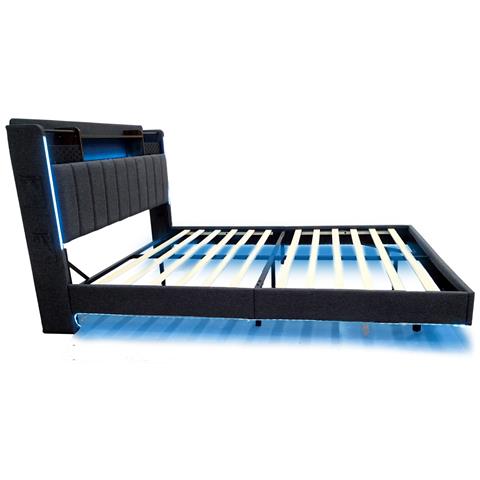 Letto Imbottito Multifunzionale Con Testata Organizzata E Luci Led - Foto 3