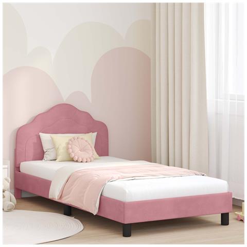 Struttura letto bambini con testata Rosa 90 x 190 cm Velluto - Foto 2