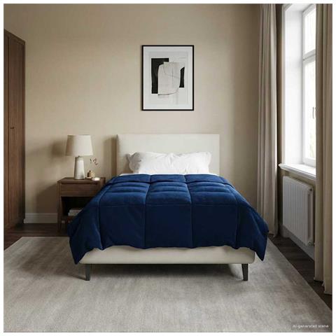Duvet Invernale Trapuntato Blu Scuro 155 x 220 cm Microfibra - Foto 2