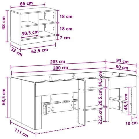 Struttura Letto Loft con Mobile 3 pz Rovere Artigianale - Foto 8