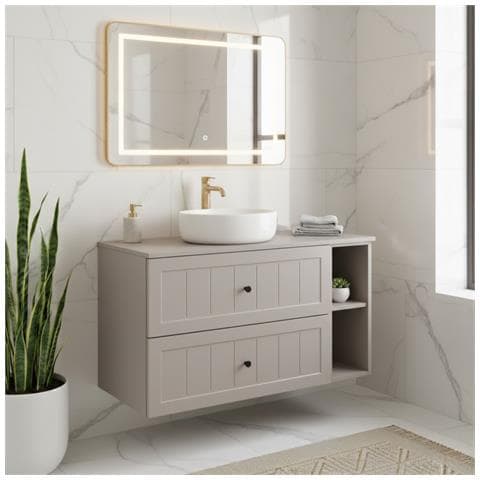 Mobile sottolavabo, Beige e marrone, 100 cm, Cassetti con chiusura ammortizzata, Ripiano con superficie di appoggio - Foto 5