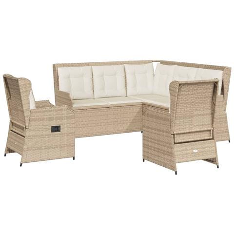 Set Divani da Giardino 5 pz con Cuscini in Polyrattan Beige - Foto 1