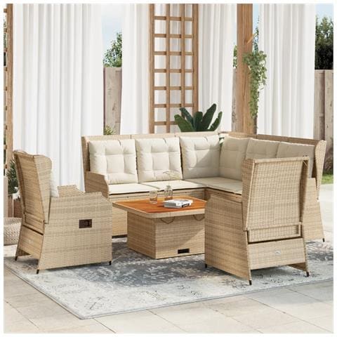 Set Divani da Giardino 5 pz con Cuscini in Polyrattan Beige - Foto 2