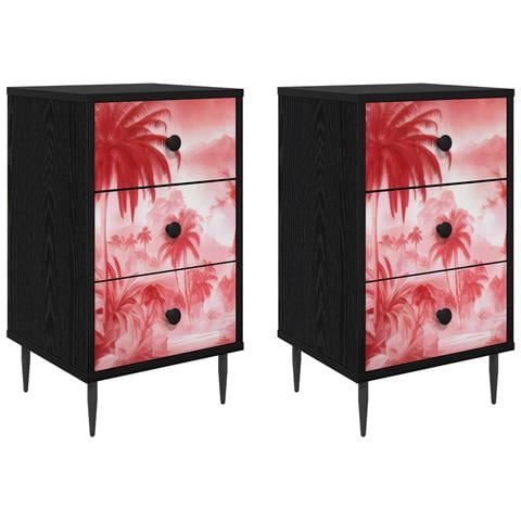 Armadio da Notte AACHEN 2 pz Rovere Nero 36 x 33 x 61 cm - Foto 1