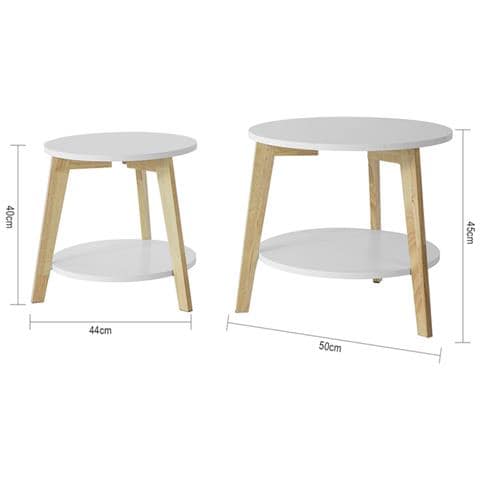 Set Di 2 Tavolini Bassi Da Salotto In Legno Massiccio Di Hevea E Mdf Con 4 Ripiani Bianco Fbt75-w - Foto 2