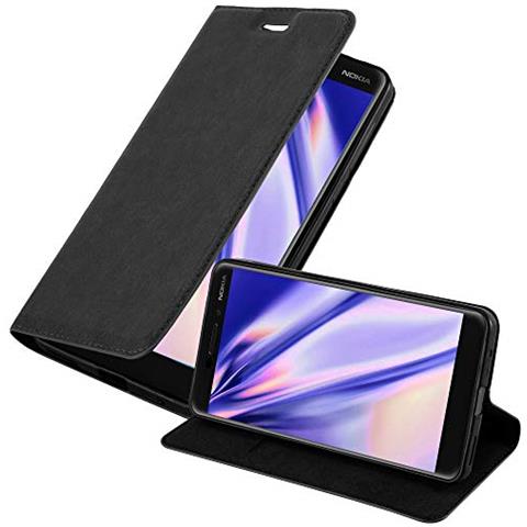 Custodia Compatibile Con Nokia 6.1 2018 In Nero Di Notte - Coperchio Protettiva Con Chiusura Magnetica, Funzione Stand E Tasca Per Le Carte - Foto 1