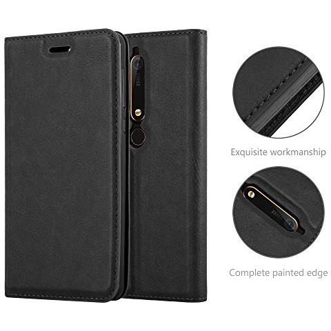Custodia Compatibile Con Nokia 6.1 2018 In Nero Di Notte - Coperchio Protettiva Con Chiusura Magnetica, Funzione Stand E Tasca Per Le Carte - Foto 2