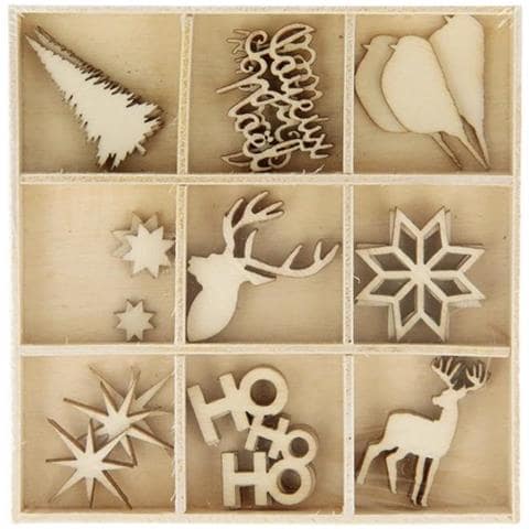 Scatola Di 27 Mini Decorazioni Natalizie Di Legno - Foto 2