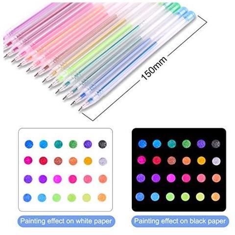 48 Confezioni Di Gel Di Colore Dellinchiostro Penne Set The Best Penne Di Gel Per Adulti E Bambini Libri Da Colorare Disegno E Di Scrittura (12 Metallic 12 12 Glitter Neon 12 Water Chalk) - Foto 4