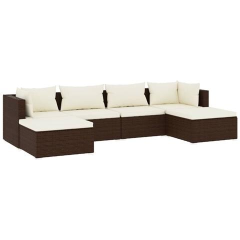 Set Divani Da Giardino 6 Pz Con Cuscini In Polyrattan Marrone - Foto 1