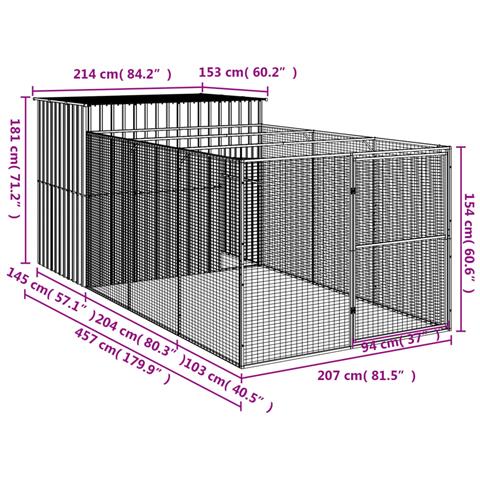 Casetta Cani Con Corsa Antracite 214x457x181 Cm Acciaio Zincato - Foto 7