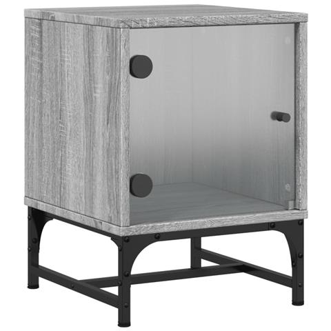 Comodino Con Anta In Vetro Grigio Sonoma 35x37x50 Cm - Foto 2