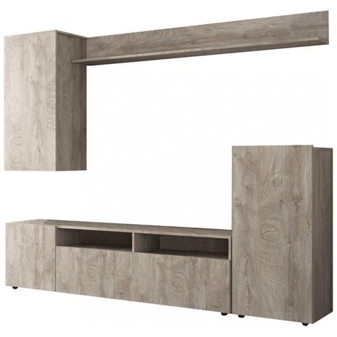 Parete Attrezzata Grande Effetto Marmo Da Soggiorno 210x36,5x170 Cm In Legno Nobilitato Bilaminato Brooklyn - Tan - Foto 1