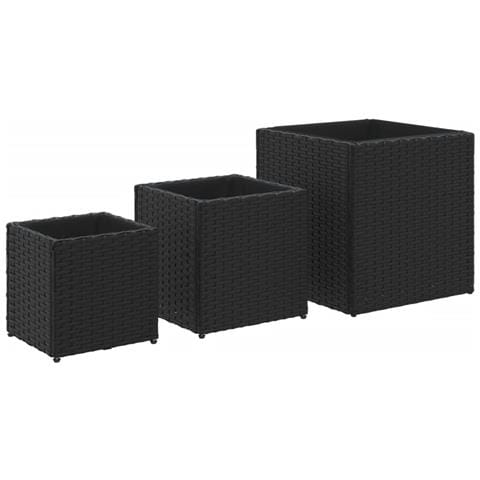 Fioriere Da Giardino 3 Pz Nere In Polyrattan - Foto 1