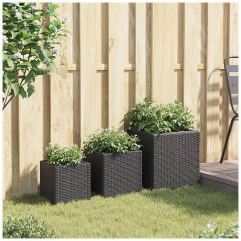 Fioriere Da Giardino 3 Pz Nere In Polyrattan - Foto 2