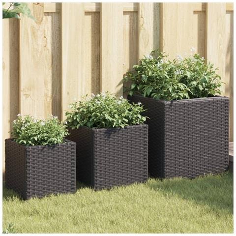 Fioriere Da Giardino 3 Pz Nere In Polyrattan - Foto 8