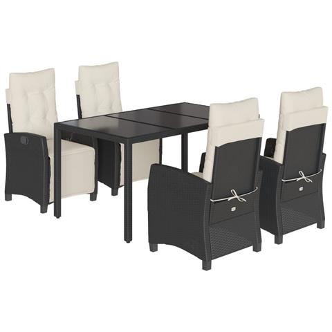 Set da Pranzo da Giardino 5 pz Nero con Cuscini in Polyrattan - Foto 1