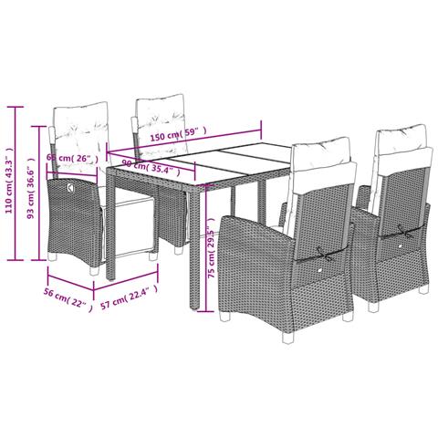 Set da Pranzo da Giardino 5 pz Nero con Cuscini in Polyrattan - Foto 10