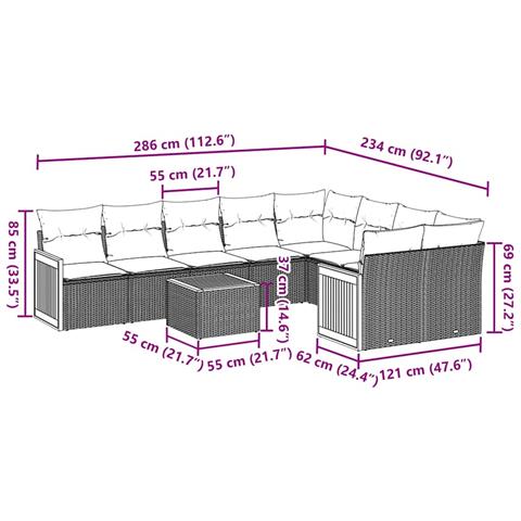 Set Divani Da Giardino 10pz Con Cuscini In Polyrattan Nero - Foto 2