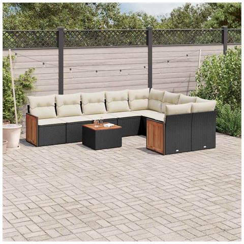 Set Divani Da Giardino 10pz Con Cuscini In Polyrattan Nero - Foto 3