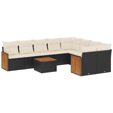 Set Divani Da Giardino 10pz Con Cuscini In Polyrattan Nero - Foto 1