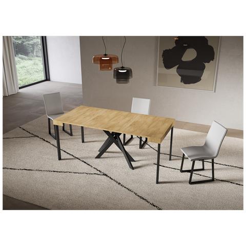 Consolle Allungabile 90x40/300 Cm Saki Quercia Natura Gambe Antracite - Foto 2