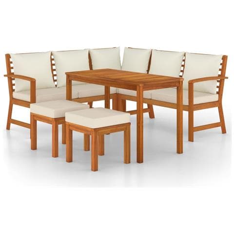 Set da Pranzo da Giardino 6pz con Cuscini Legno Massello Acacia - Foto 1