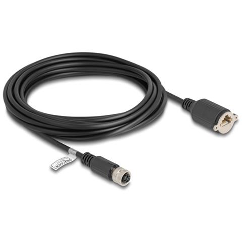 Cavo M12 codificato D da 4 pin femmina per RJ45 femmina per installazione Cat. 5e FTP da 5 m nero - Foto 1