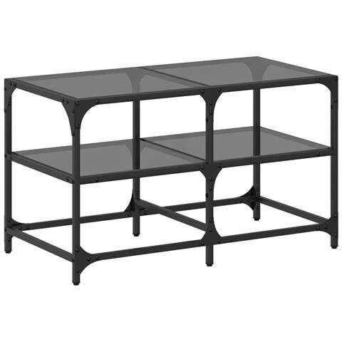 Tavolino Con Piano In Vetro Nero 78,5x40x45 Cm Acciaio - Foto 2