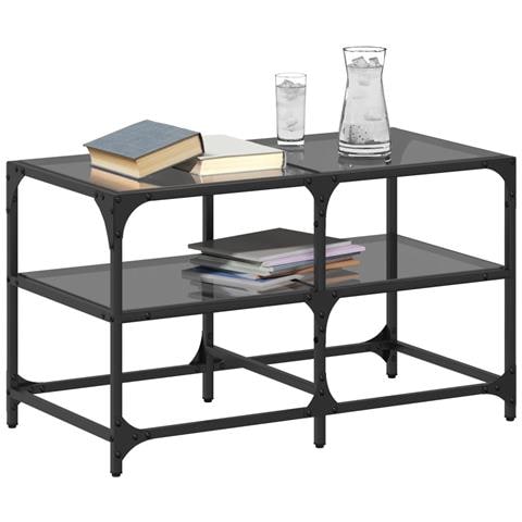 Tavolino Con Piano In Vetro Nero 78,5x40x45 Cm Acciaio - Foto 3