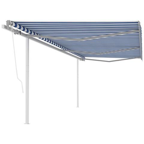 Tenda Da Sole Retrattile Automatica Con Pali 6x3,5 M Blu Bianca - Foto 2