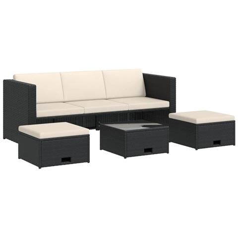 Set Divani Da Giardino 4 Pz Con Cuscini In Polyrattan Nero - Foto 1
