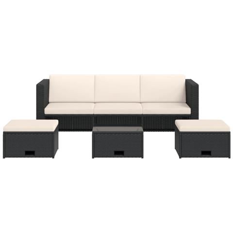 Set Divani Da Giardino 4 Pz Con Cuscini In Polyrattan Nero - Foto 2