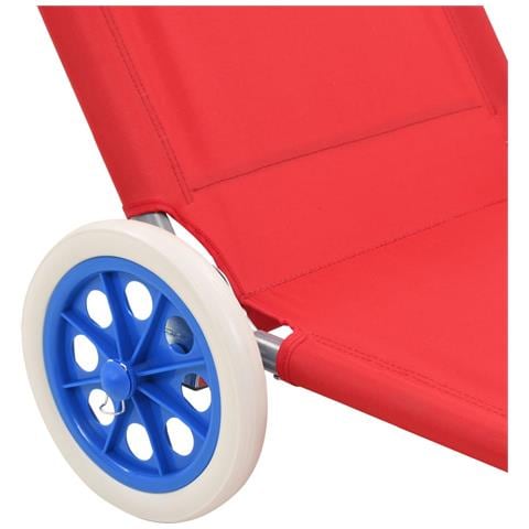 Lettino Prendisole Pieghevole Baldacchino E Ruote Acciaio Rosso - Foto 8