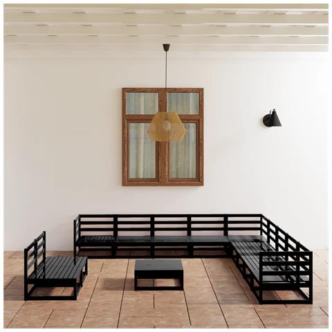 Set Divani Da Giardino 12 Pz Nero In Legno Massello Di Pino - Foto 8