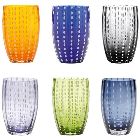 Zafferano Perle Bicchiere Colori Misti 1 - Vetro Colorato Soffiato A Bocca, 32 Cl, Lavorato A Mano - Set 6 Tumblers Artigianali Per Acqua O Cocktail - Foto 1
