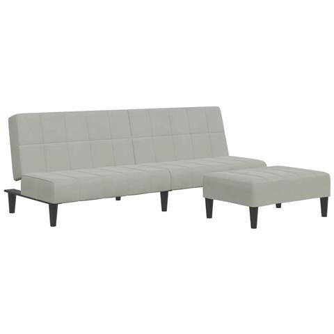 Divano Letto a 2 Posti con Poggiapiedi Grigio Chiaro in Velluto - Foto 1