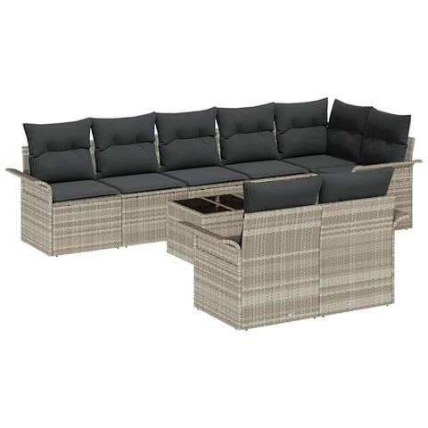 Set di divani da giardino 9 pezzi con cuscini Grigio Polyrattan - Foto 1