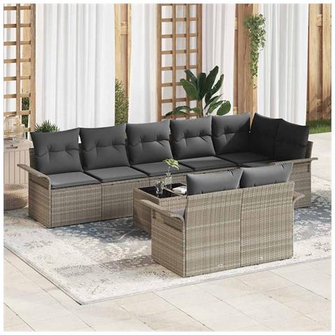 Set di divani da giardino 9 pezzi con cuscini Grigio Polyrattan - Foto 2