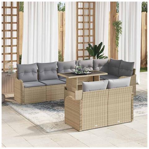 Set Divano da Giardino 9 Pezzi con Cuscini Beige Poly Rattan, Divano da Giardino 2 Posti con Cuscini Beige Poly Rattan - Foto 2